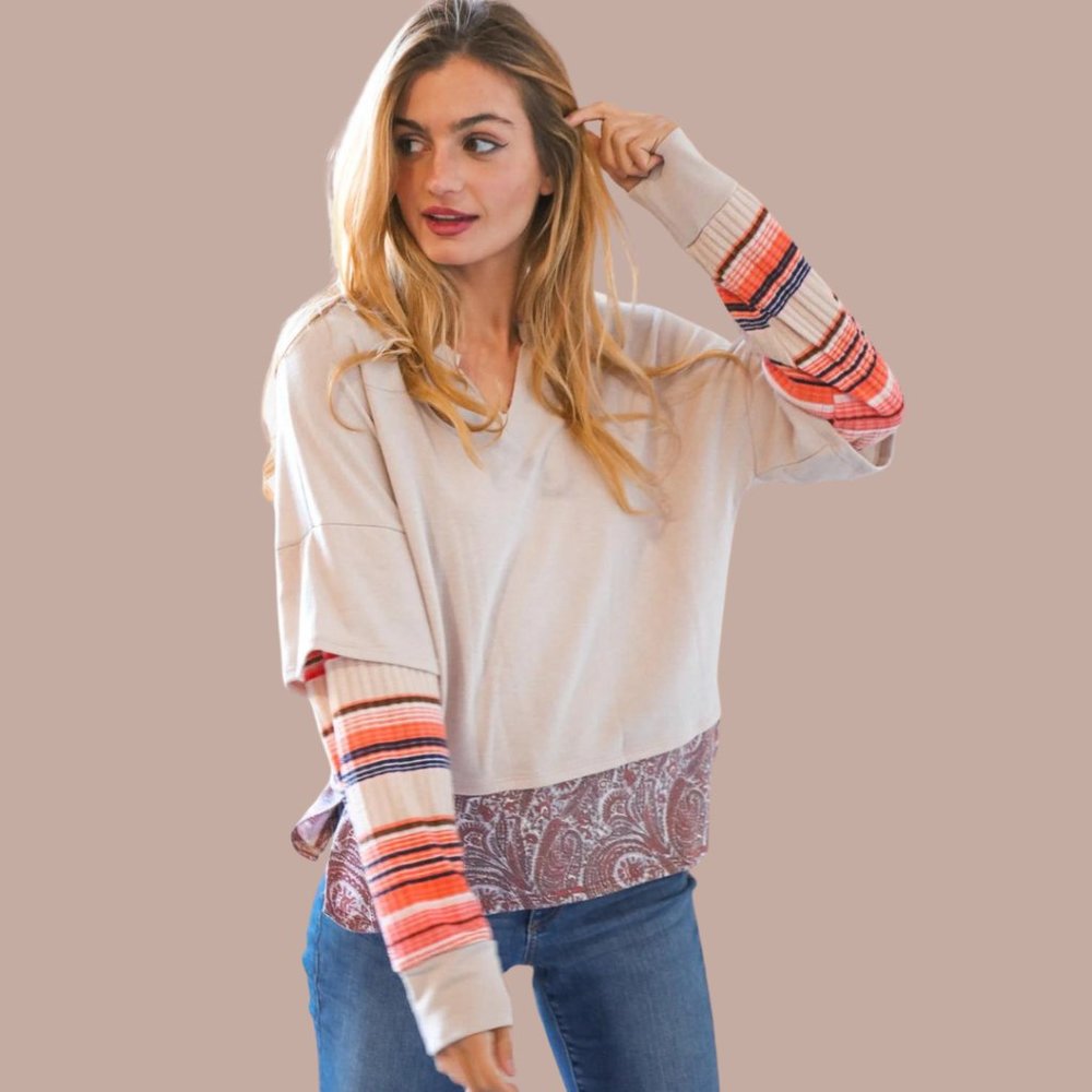 Sugarfox Paisley & Striped French Terry Top